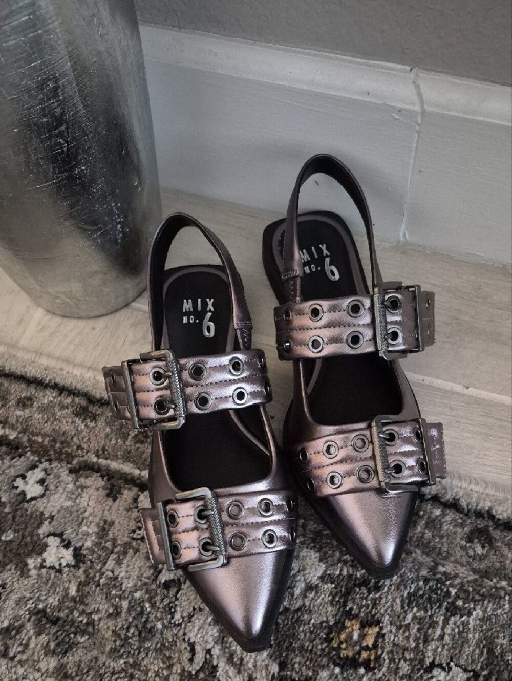 Mix No. 6 Metallic Dark Silver Iridescent Buckle Flats - Picture 10 of 12